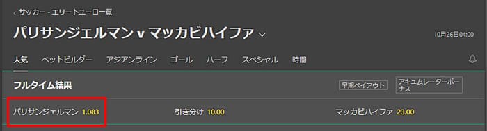 強豪の試合のマネーライン