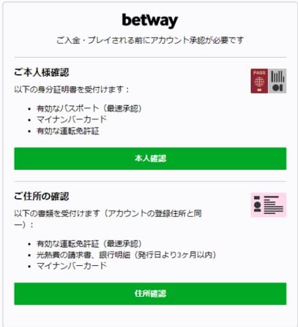 betwayの本人確認の手順①