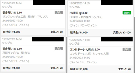 AI予想でJリーグに賭けてみた結果画面