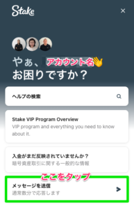 ステーク（Stake）ライブチャットのメイン画面