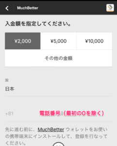 betway MuchBetter入金 金額と電話番号入力