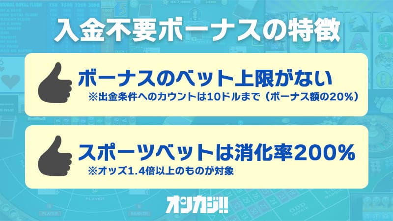 テッドベットの入金不要ボーナスの特徴