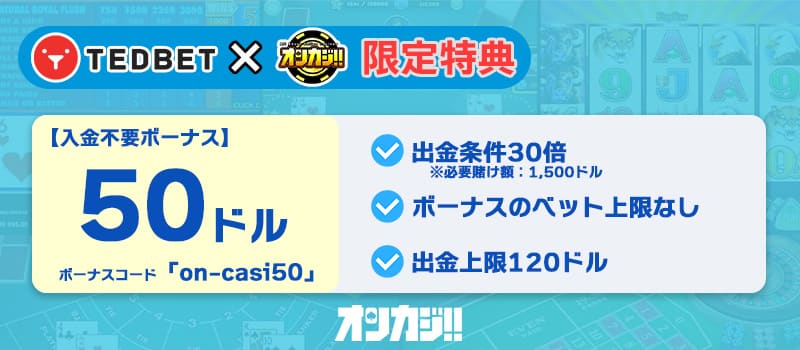 テッドベットの入金不要ボーナス特典内容