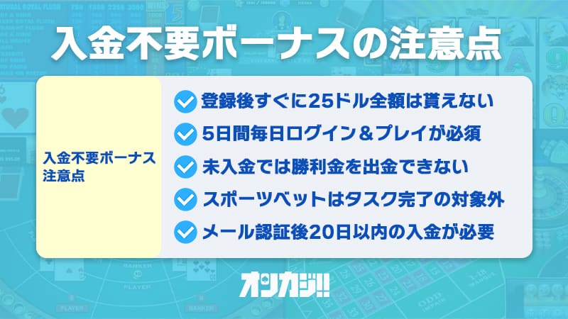 トラストダイスの入金不要ボーナスに関する注意点