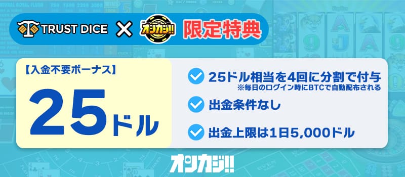 トラストダイスの入金不要ボーナス概要