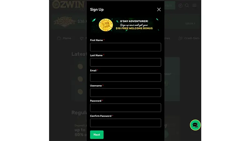 オズウィンカジノ入金不要ボーナスの受け取り方